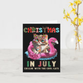 7月のクリスマスにくつろぐ猫 フラミンゴフロートニャー カード (黄色い花)