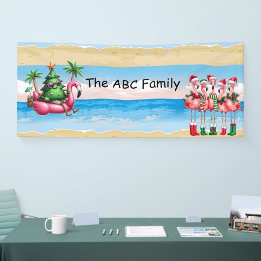 7月のクリスマスにクリスマスツリーを持つフラミンゴ 横断幕 (トレードショー)