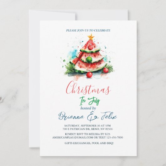 7月のクリスマスにスイカ 招待状 (正面)