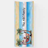 7月のクリスマスにビーチでサンタクロース 横断幕 (縦)