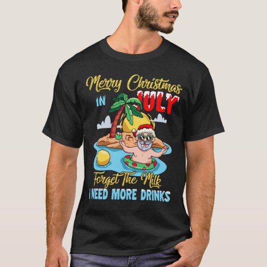 7月のクリスマスにミルク忘れを飲むRDメリークリスマス Tシャツ (正面)