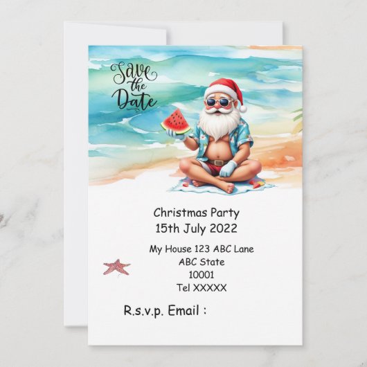 7月のクリスマスにSANTA CLAUS 日付を保存 招待状 (正面)