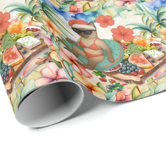 7月のクリスマスのためのCat Christmas Poolパーティー ラッピングペーパー (ロールコーナー)