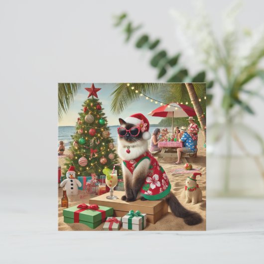 7月のクリスマスのねこサンタドレスビーチ シーズンカード (スタンド正面)
