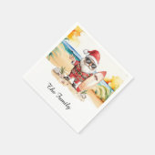 7月のクリスマスのビーチでSANTA CLAUS スタンダードカクテルナプキン (角)