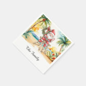 7月のクリスマスのビーチでSANTA CLAUS スタンダードカクテルナプキン (角)