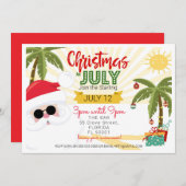 7月のクリスマスの招待、おもしろいの夏のパーティー 招待状 (正面/裏面)