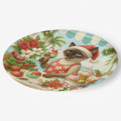 7月のクリスマスの猫好きホリデーテーマ ペーパープレート (アングル)
