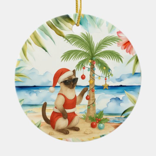 7月のクリスマスはシャム猫好き セラミックオーナメント (正面)