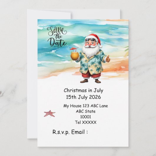 7月のクリスマスはSANTA CLAUSと 日付を保存 招待状 (正面)