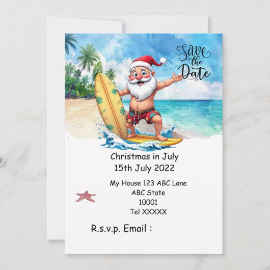 7月のクリスマスはSANTA CLAUSと 日付を保存 招待状 (正面)