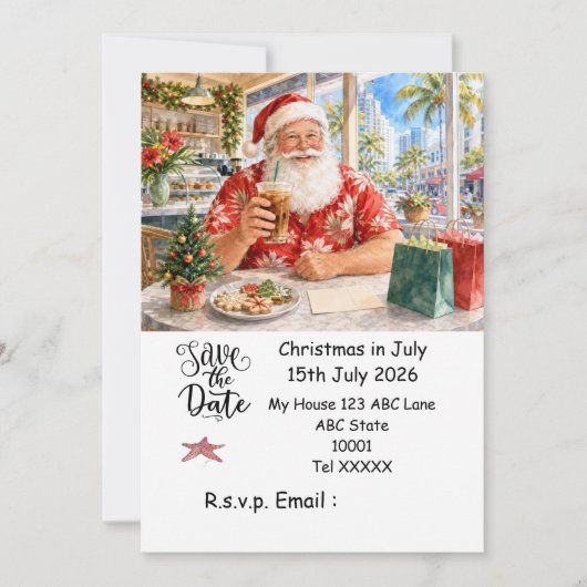 7月のクリスマスはSANTA CLAUSと 日付を保存 招待状 (正面)
