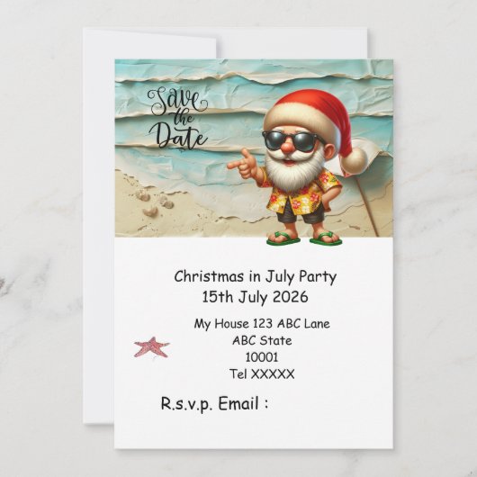 7月のクリスマスはSANTA CLAUSと 日付を保存 招待状 (正面)