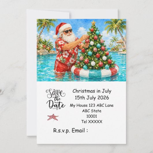 7月のクリスマスはSANTA CLAUSと 日付を保存 招待状 (正面)