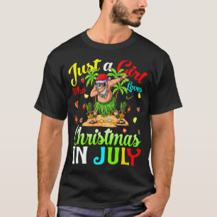 7月のクリスマスを愛する女の子ハワイアンV Tシャツ