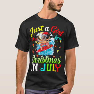 7月のクリスマスを愛する女の子ハワイアンV Tシャツ