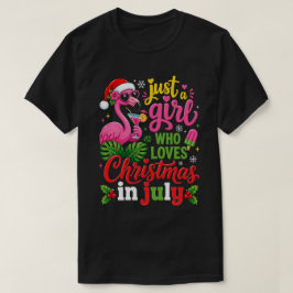 7月のクリスマスを愛する女の子フラミンゴ Tシャツ