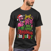 7月のクリスマスを愛する女の子フラミンゴ Tシャツ (正面)