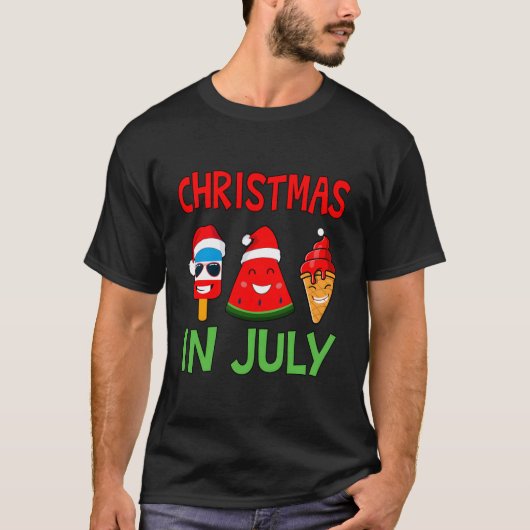 7月のクリスマスイカ氷ポップクリスマス夏 Tシャツ (正面)