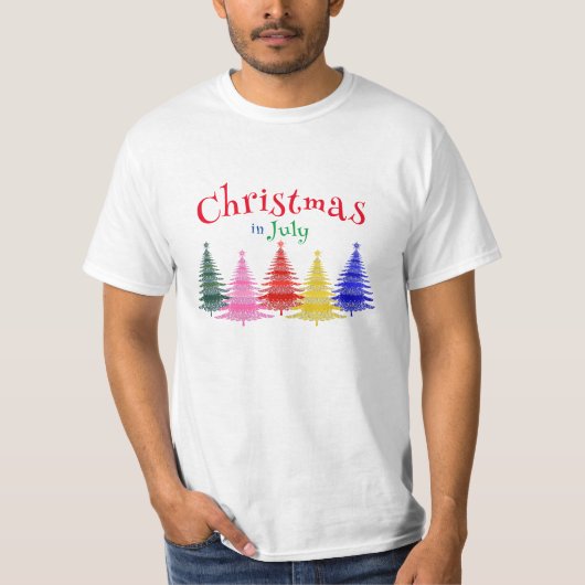7月のクリスマスカラフルおもしろい Tシャツ (正面)