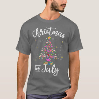 7月のクリスマスクリスマスツリーFlaを点灯 Tシャツ
