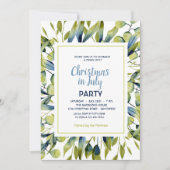  7月のクリスマスグリーン葉ブルーモダンパーティー  招待状 (正面)