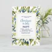  7月のクリスマスグリーン葉ブルーモダンパーティー  招待状 (スタンド正面)