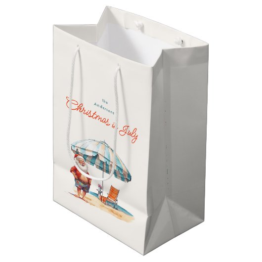 7月のクリスマスサマーサンタでのビーチ ミディアムペーパーバッグ (正面アングル)