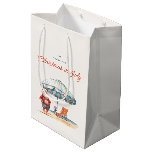7月のクリスマスサマーサンタでのビーチ ミディアムペーパーバッグ (裏面アングル)
