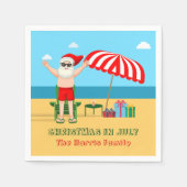 7月のクリスマスサマーサンタクロースビーチパーティー スタンダードカクテルナプキン (正面)