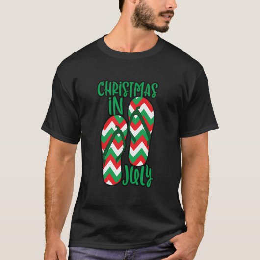 7月のクリスマスサマーサンダルクリスマスビーチサーフ Tシャツ (正面)