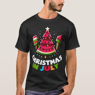 7月のクリスマスサマースイカのポップシクルツリー Tシャツ