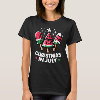 7月のクリスマスサマースイカのポップシクルツリー Tシャツ