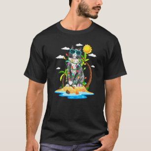 7月のクリスマスサマーバイブス猫とクリスマスイルミネーション Tシャツ