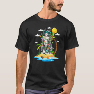 7月のクリスマスサマーバイブス猫とクリスマスイルミネーション Tシャツ