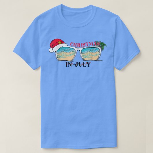 7月のクリスマスサマーバケーションサングラス Tシャツ (デザイン正面)