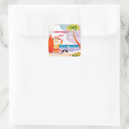 7月のクリスマスサマーパーティーサンタクロース スクエアシール (バッグ)