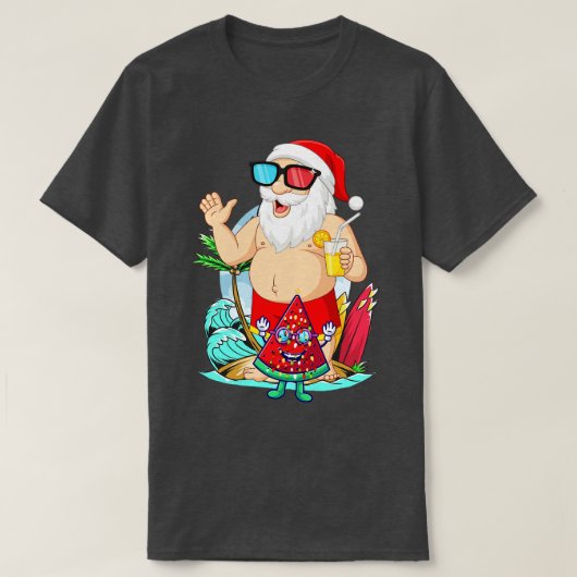 7月のクリスマスサマービーチバケーションサンタクル Tシャツ (デザイン正面)