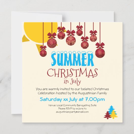 7月のクリスマスサマーBBQお祝い マグネット招待状 (正面)