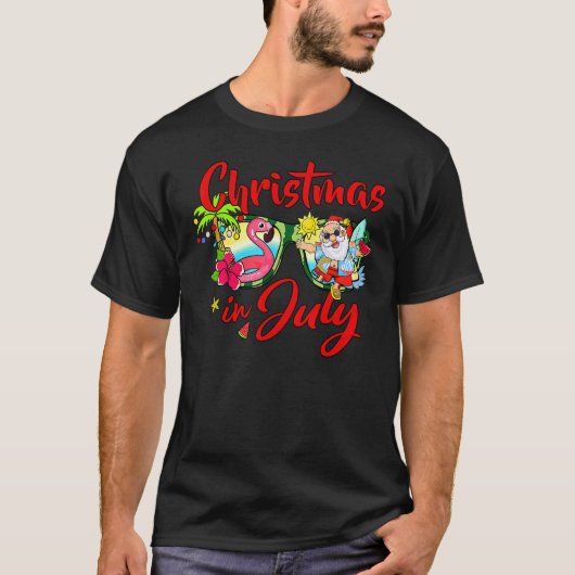 7月のクリスマスサングラスサンタスイカクリスマス Tシャツ (正面)
