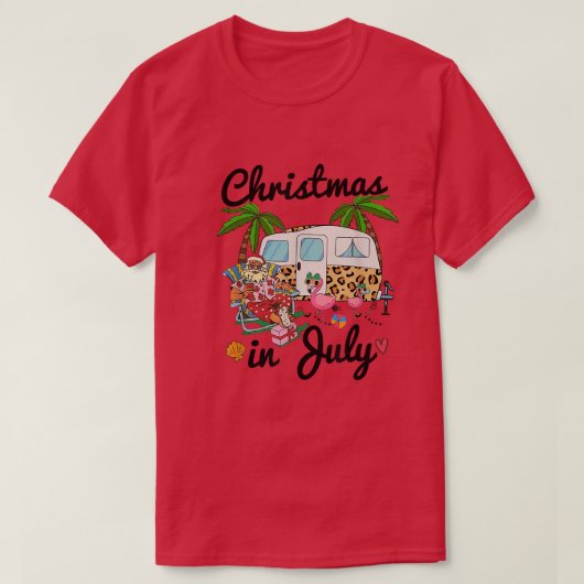 7月のクリスマスサンタおもしろいサマーバケーション Tシャツ (デザイン正面)