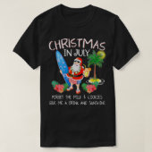 7月のクリスマスサンタおもしろいサマープールパーティーw tシャツ (デザイン正面)