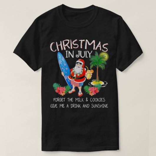 7月のクリスマスサンタおもしろいサマープールパーティーw tシャツ (デザイン正面)