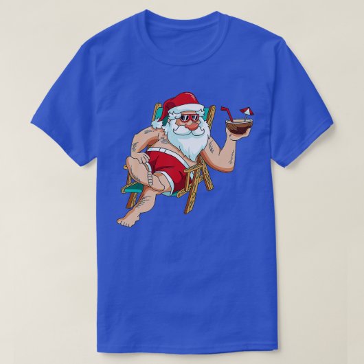 7月のクリスマスサンタオンビーチ独立記念日 Tシャツ (デザイン正面)