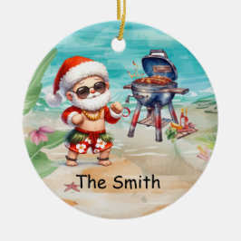 7月のクリスマスサンタクロースとビーチ セラミックオーナメント