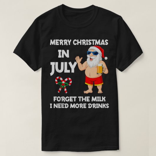 7月のクリスマスサンタサマーバケーションビーチラブ Tシャツ (デザイン正面)