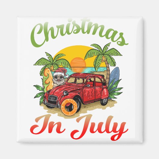 7月のクリスマスサンタサーフィン夏ver2 マグネット (正面)