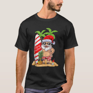 7月のクリスマスサンタサーフハワイアンメンズサマーS Tシャツ