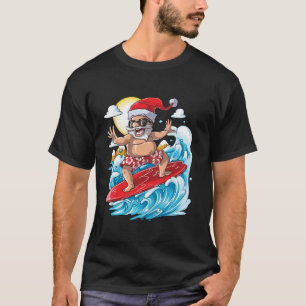 7月のクリスマスサンタサーフハワイアンメンズサマーS Tシャツ