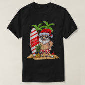 7月のクリスマスサンタサーフハワイアンメンズサマーS Tシャツ (デザイン正面)